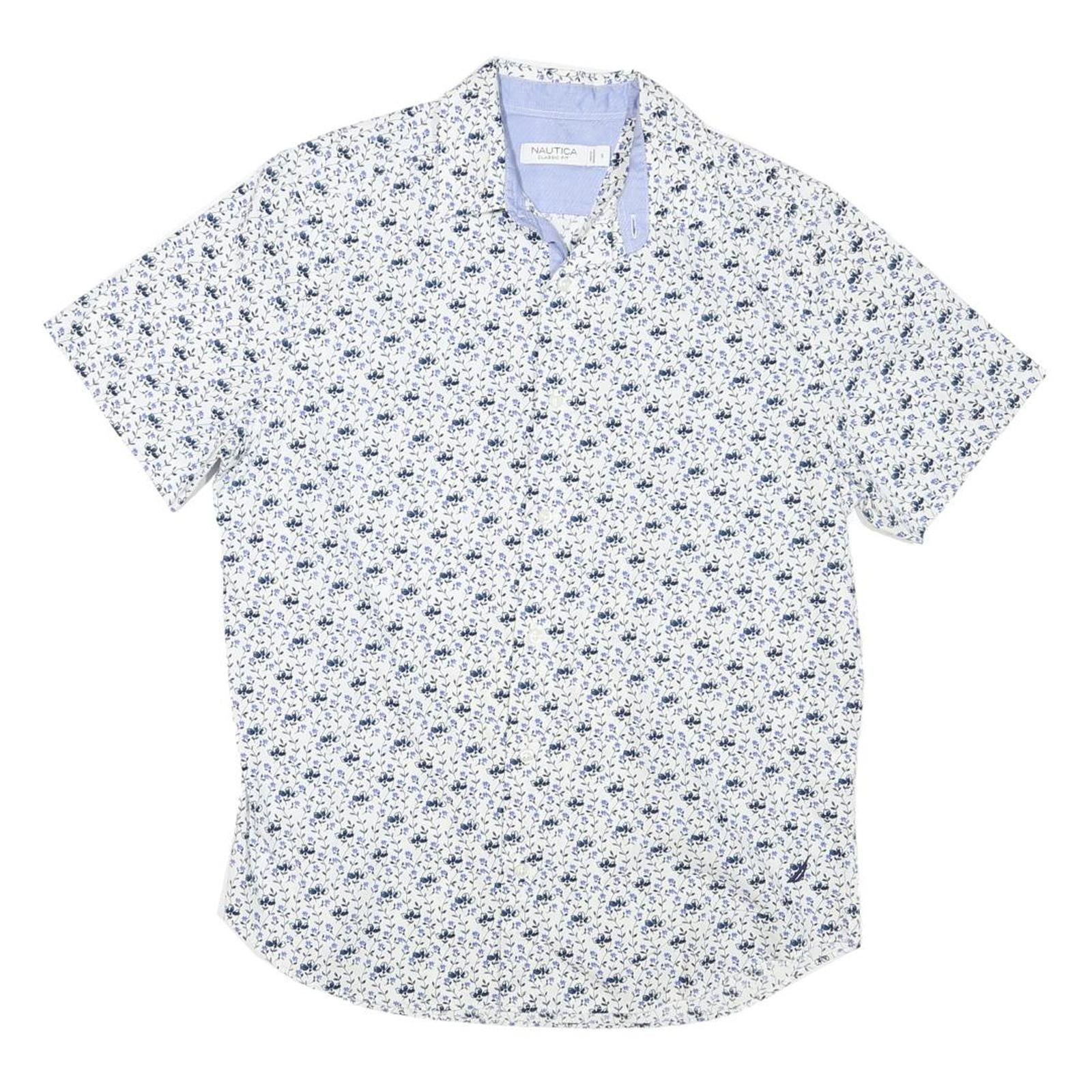 NAUTICA Mens White & Blue Floral Cotton Blend Shirt S Summer Casual Shirt