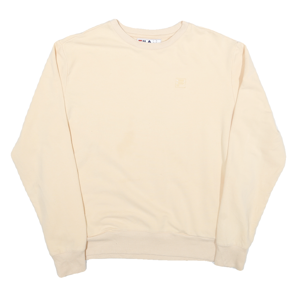 FILA Womens Cream Sweatshirt M Crew Neck Cotton Blend Pullover Casual