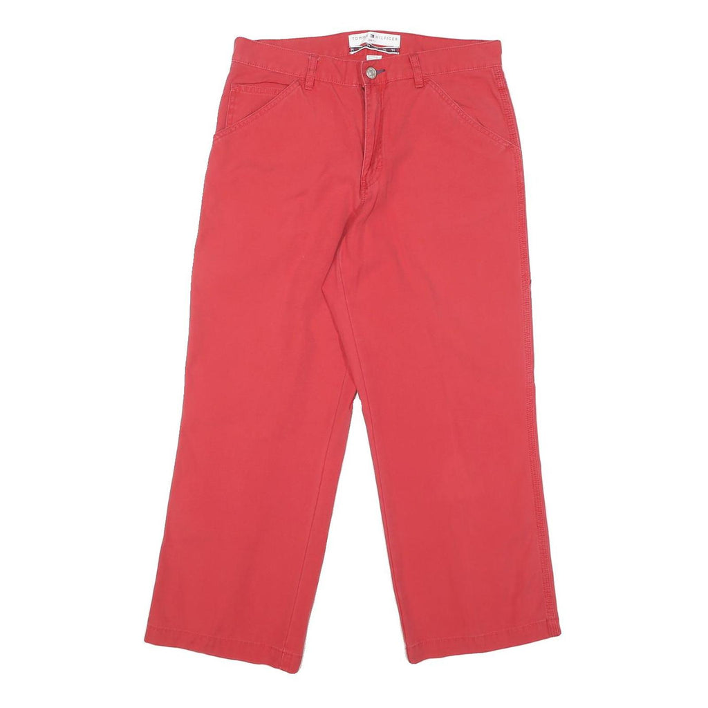 TOMMY JEANS Mens Cotton Blend Red Regular Straight Trousers W30 L25 Casual