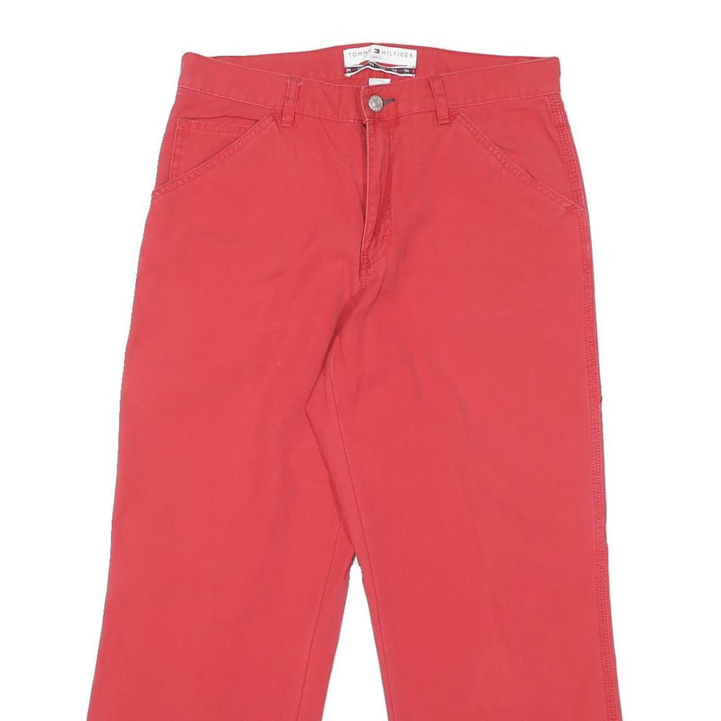 TOMMY JEANS Mens Cotton Blend Red Regular Straight Trousers W30 L25 Casual