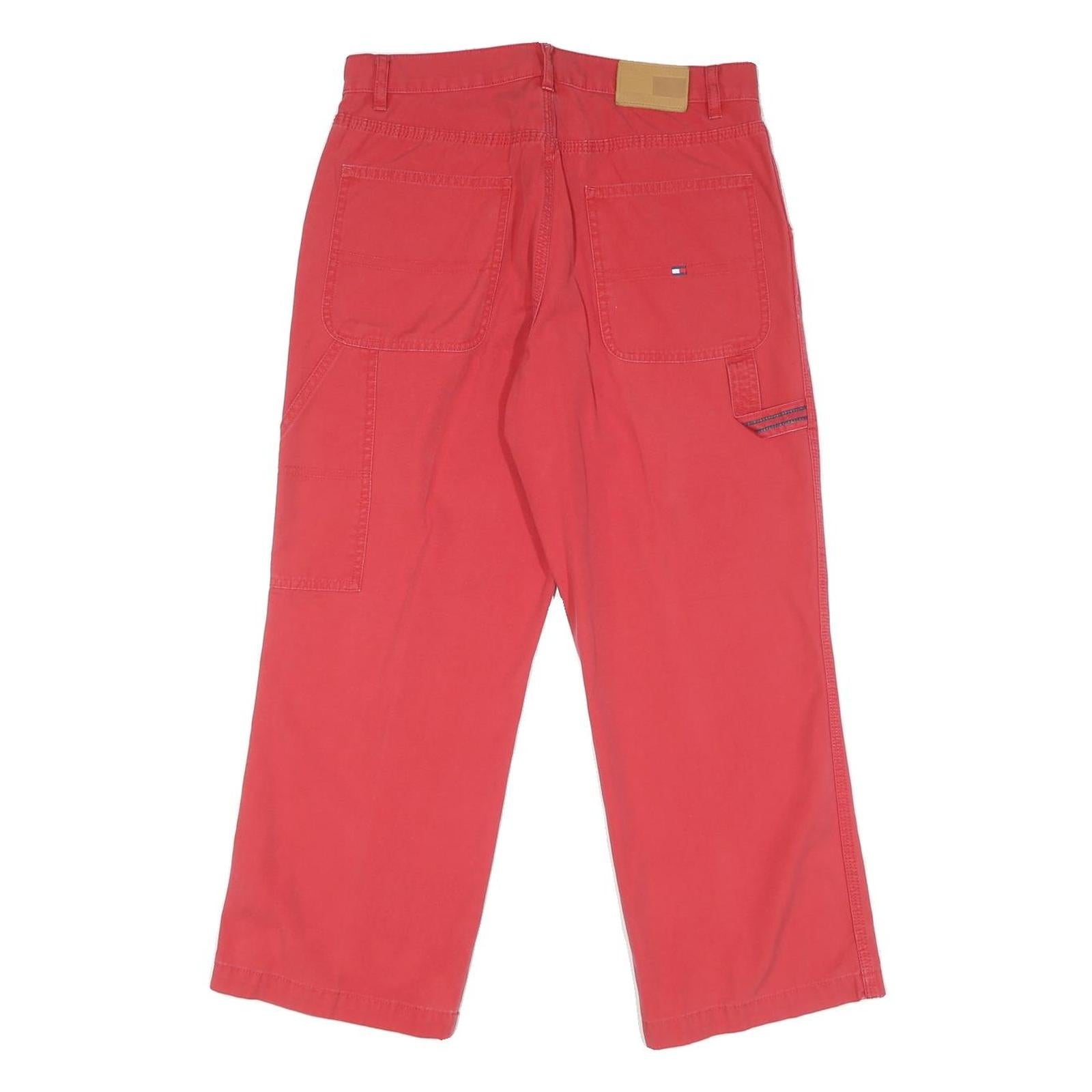 TOMMY JEANS Mens Cotton Blend Red Regular Straight Trousers W30 L25 Casual