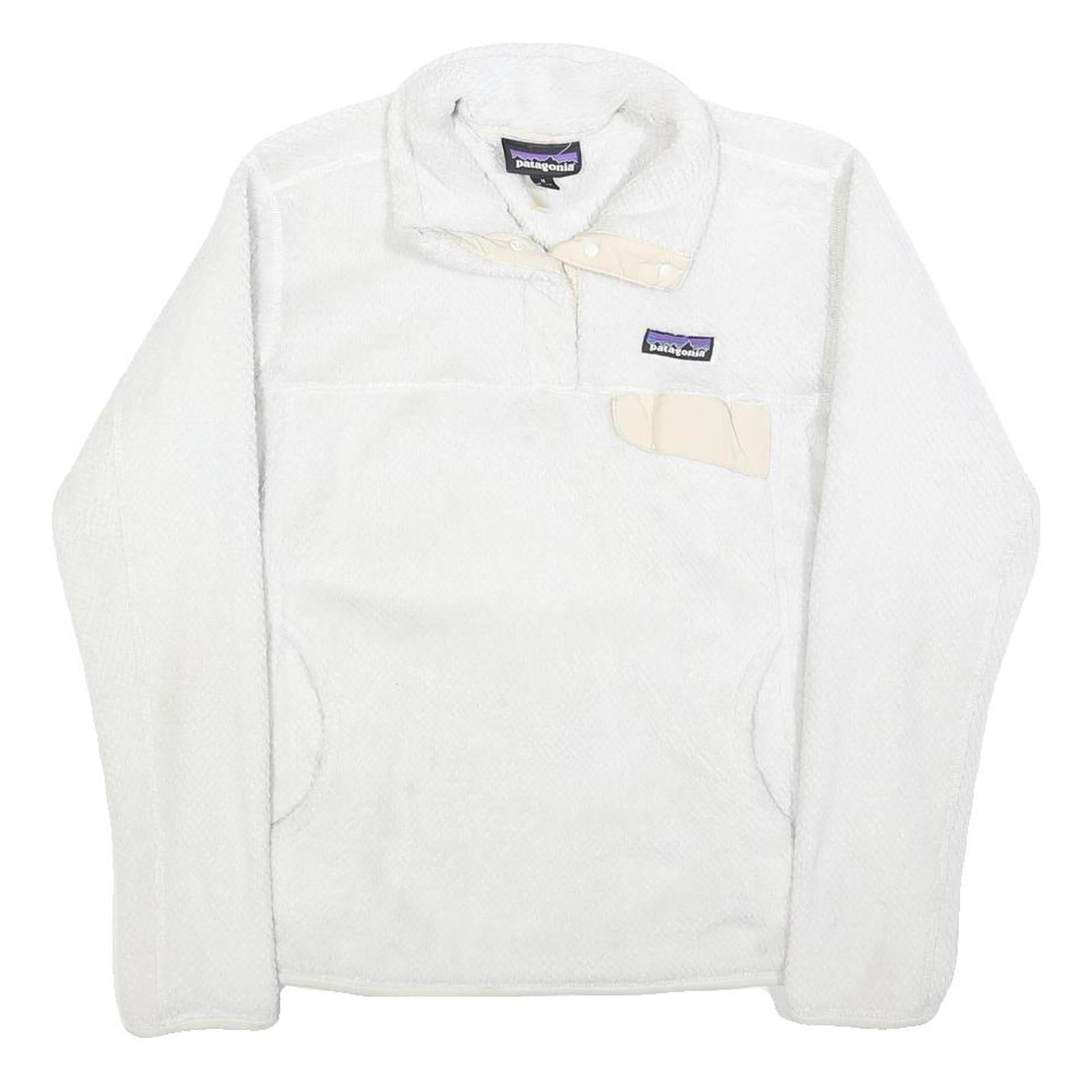 PATAGONIA Womens White Plain Pullover Fleece Jumper M Soft Warm Casual
