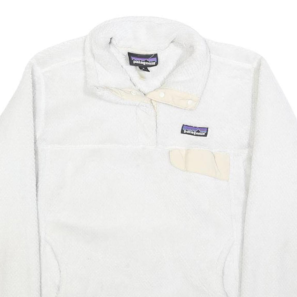PATAGONIA Womens White Plain Pullover Fleece Jumper M Soft Warm Casual