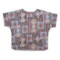 Womens White Blue Red Geometric Woven Oversized Short Sleeve Round Neck Top XL