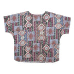 Womens White Blue Red Geometric Woven Oversized Short Sleeve Round Neck Top XL