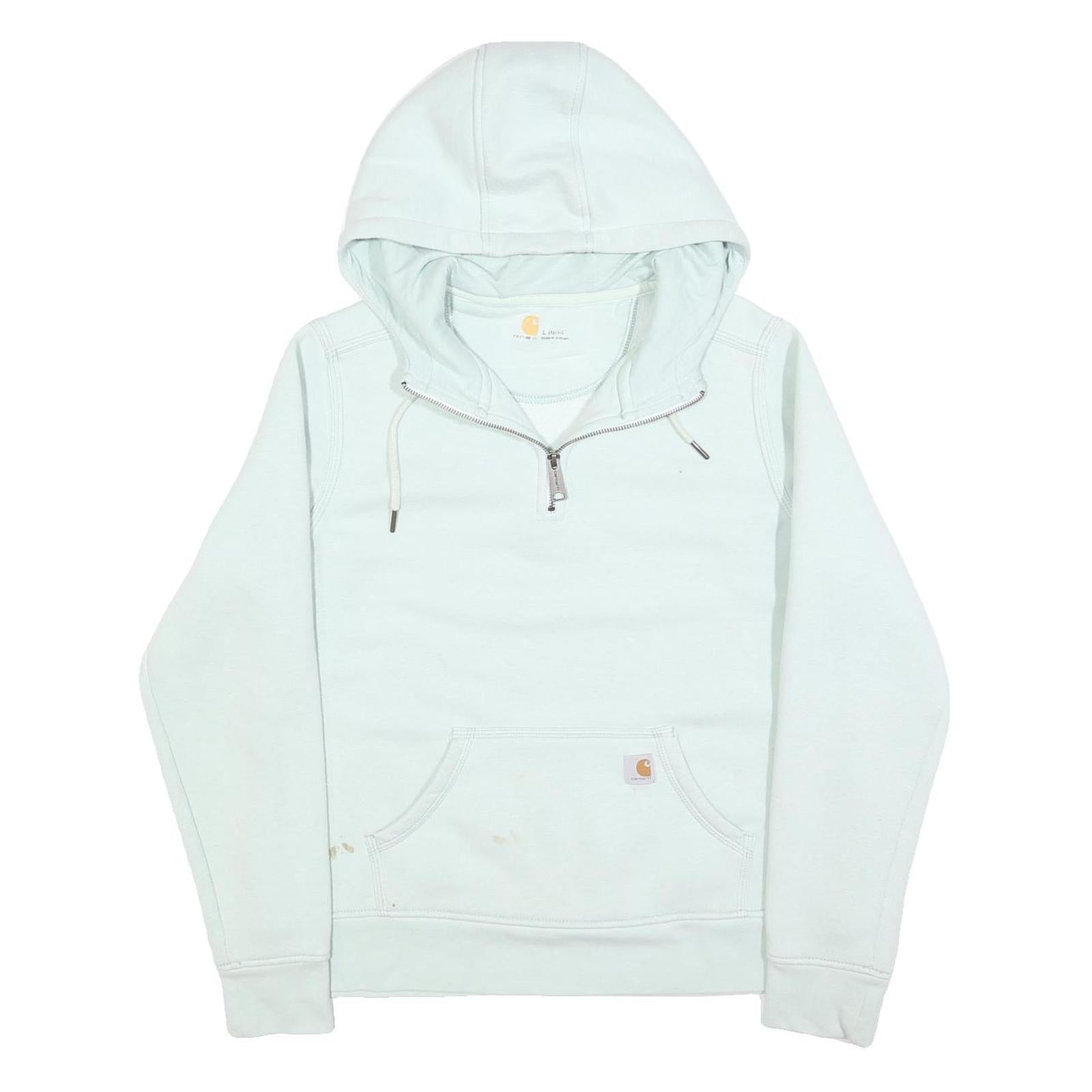 CARHARTT Womens White ¼ Zip Hoodie L Cotton Blend Casual Sweatshirt