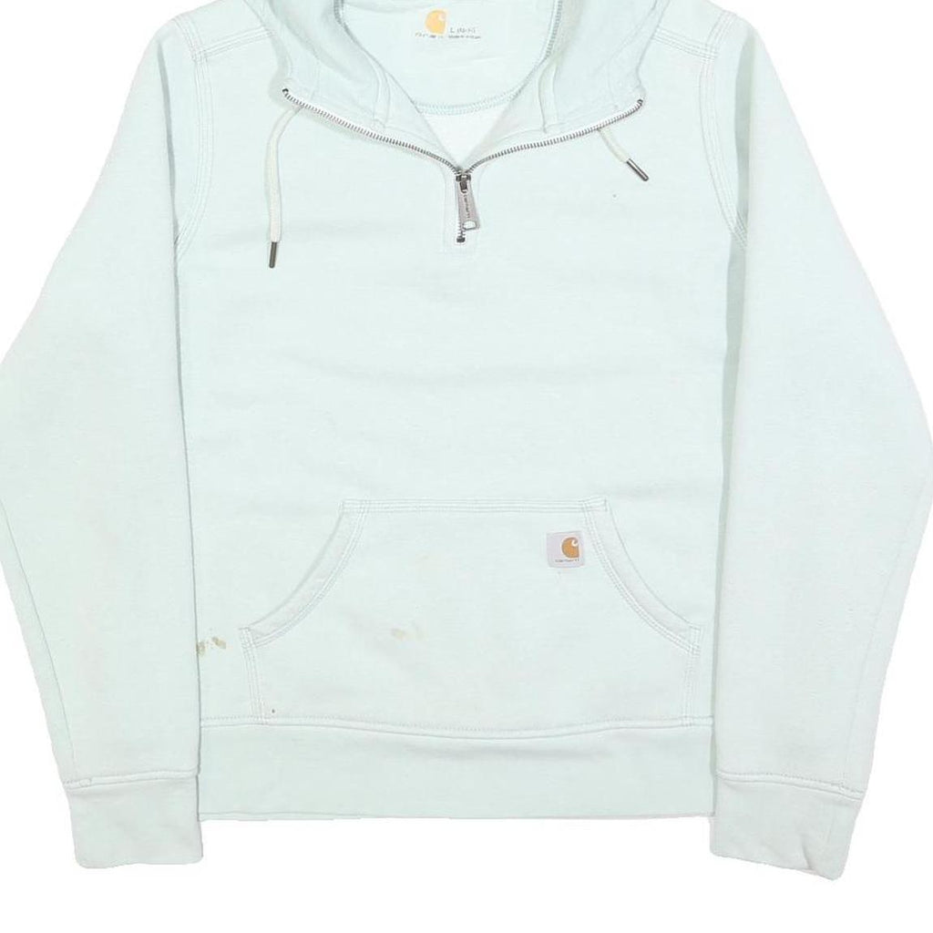 CARHARTT Womens White ¼ Zip Hoodie L Cotton Blend Casual Sweatshirt