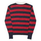 TOMMY HILFIGER Womens Red & Navy Striped Classic Jumper V-Neck Rib Knit S Cotton