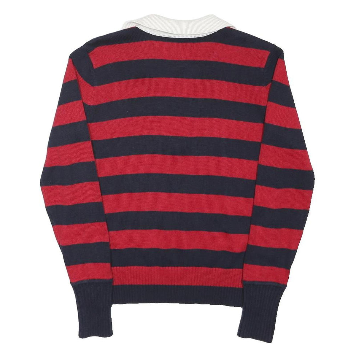 TOMMY HILFIGER Womens Red & Navy Striped Classic Jumper V-Neck Rib Knit S Cotton