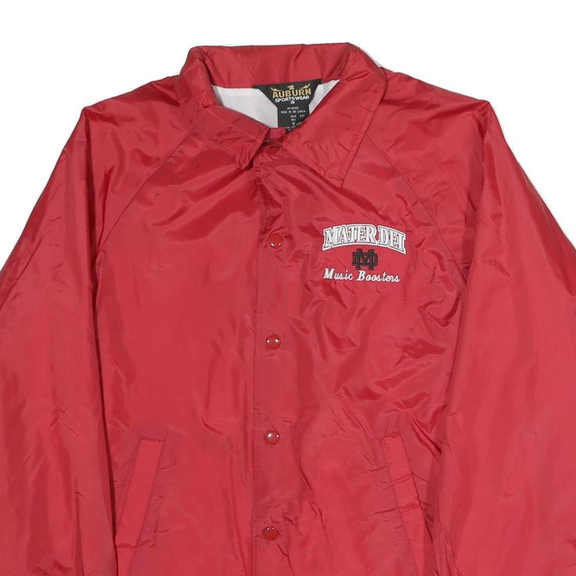 AUBURN Mens Red Coach Jacket S Nylon Plain Button Closure Lightweight