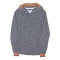 TOMMY HILFIGER Mens Blue & White Patterned Pullover Jumper Crew Neck Chunky Knit