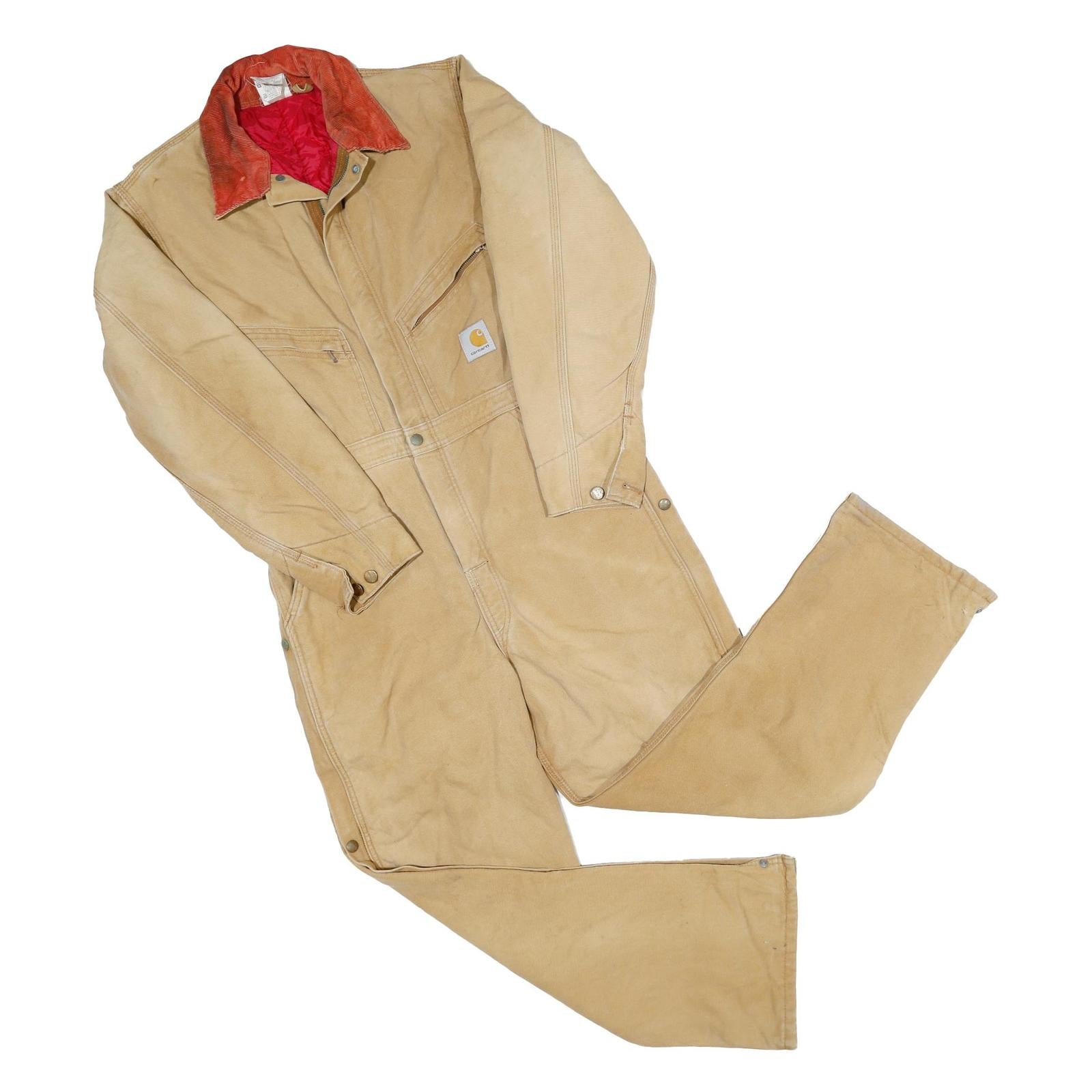 CARHARTT Mens Beige Relaxed Cotton Blend Dungarees XL W38 L29 Workwear Utility