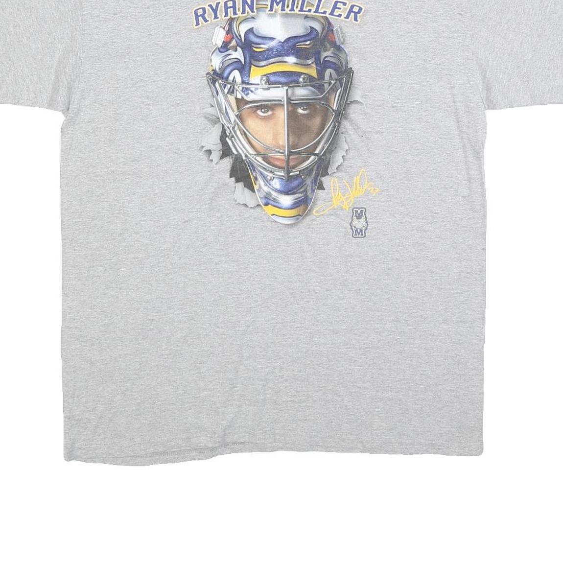 ANVIL Mens Grey Ryan Miller Graphic T-Shirt L Short Sleeve Crew Neck Hockey