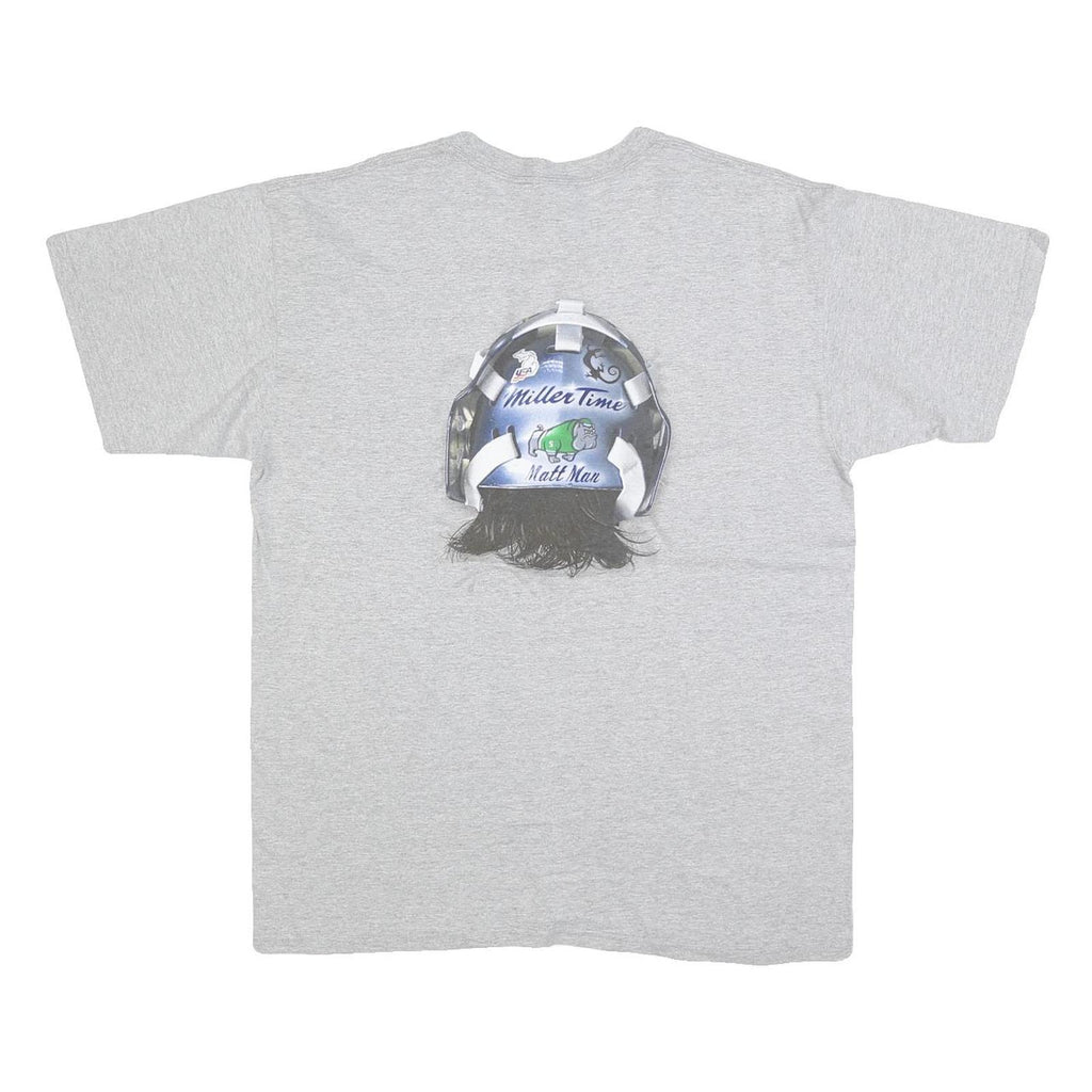 ANVIL Mens Grey Ryan Miller Graphic T-Shirt L Short Sleeve Crew Neck Hockey