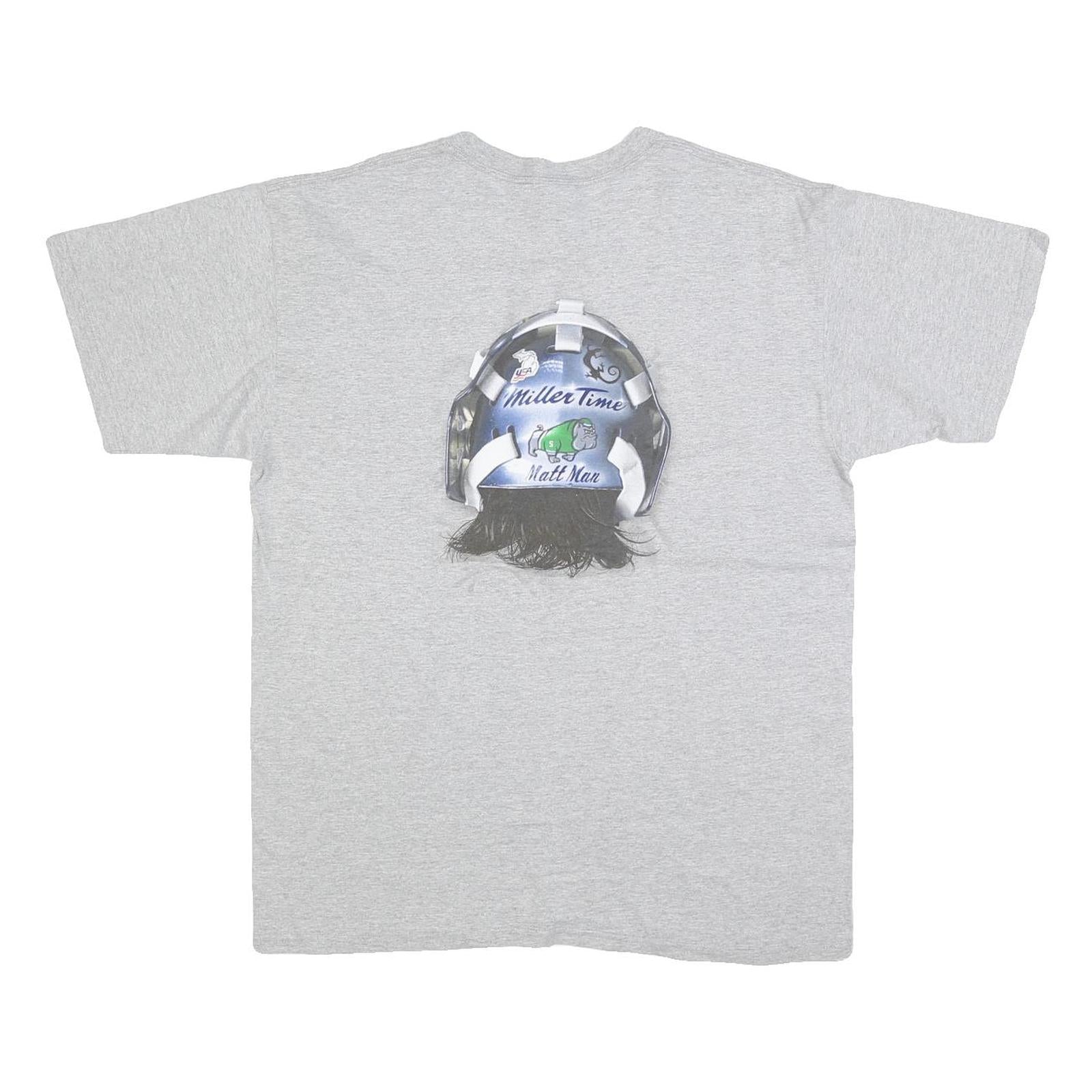 ANVIL Mens Grey Ryan Miller Graphic T-Shirt L Short Sleeve Crew Neck Hockey