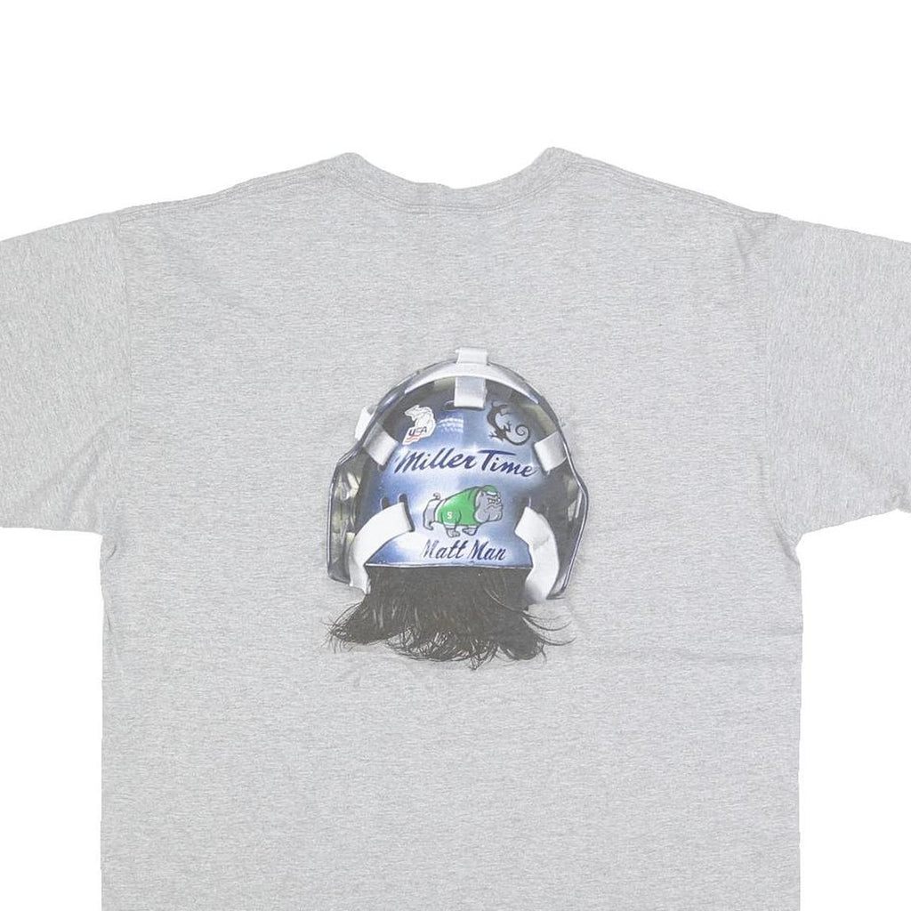 ANVIL Mens Grey Ryan Miller Graphic T-Shirt L Short Sleeve Crew Neck Hockey