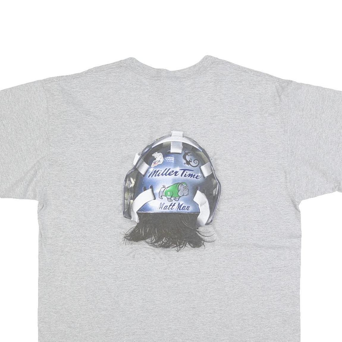 ANVIL Mens Grey Ryan Miller Graphic T-Shirt L Short Sleeve Crew Neck Hockey