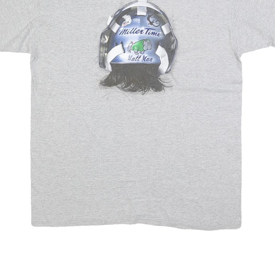 ANVIL Mens Grey Ryan Miller Graphic T-Shirt L Short Sleeve Crew Neck Hockey