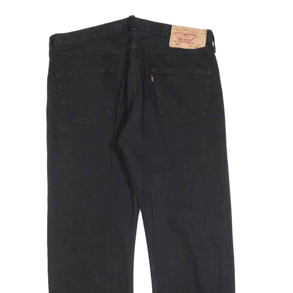 LEVI'S 501 Womens Regular Black Denim Raw Hem W36 L27 Button Fly Classic Jeans