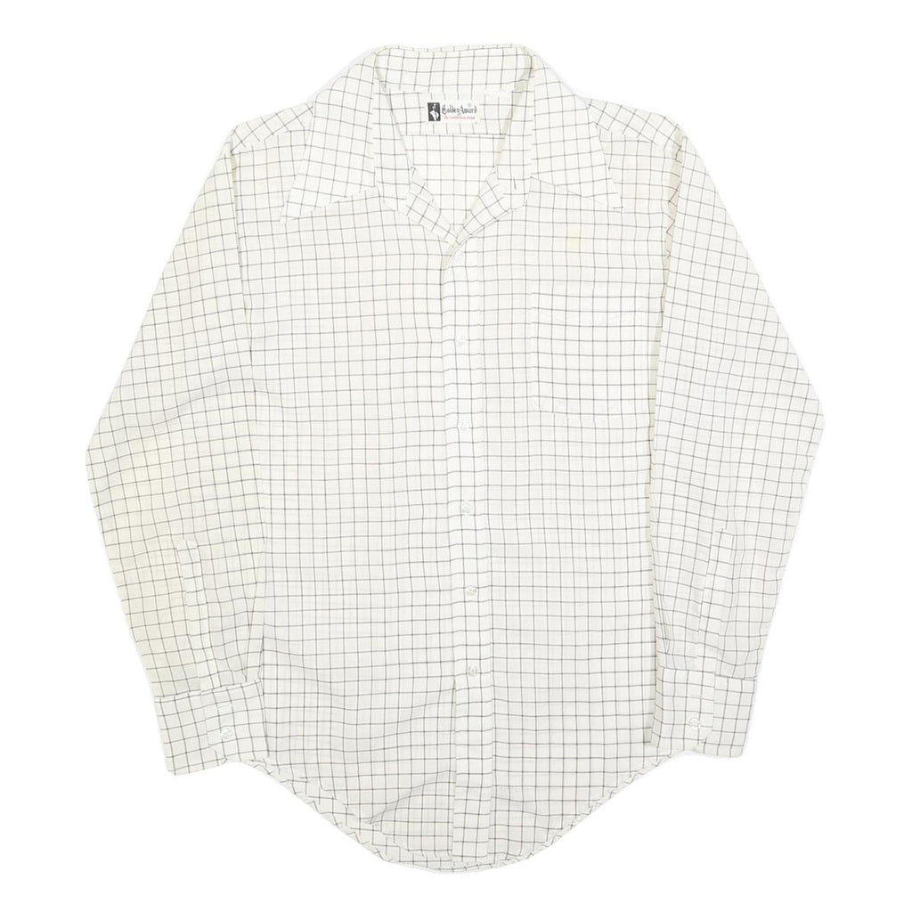 GOLDEN AWARD Mens White & Black Checked Long Sleeve Shirt M Classic Fit Cotton