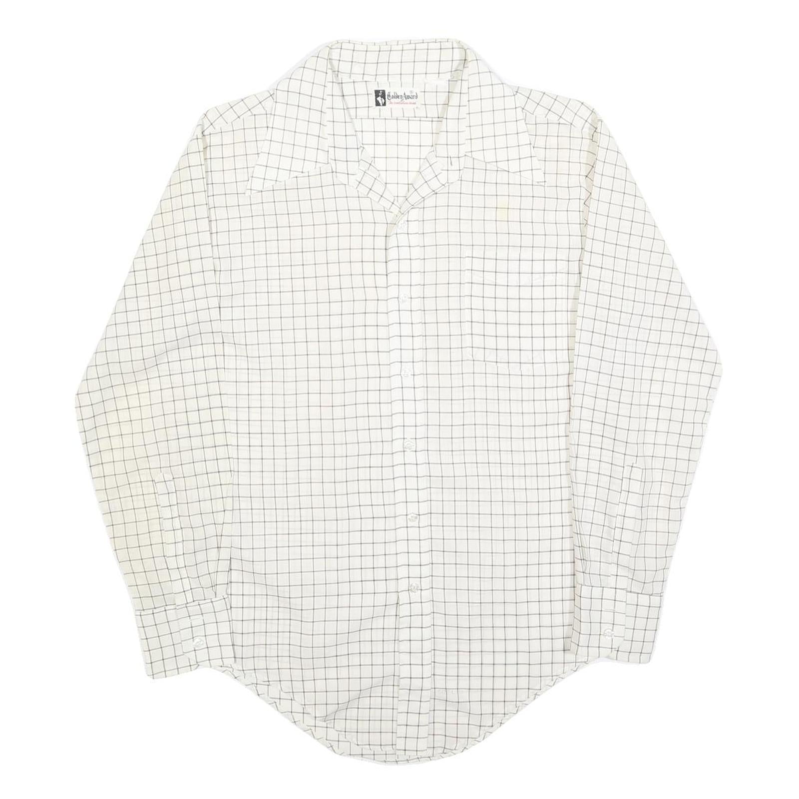GOLDEN AWARD Mens White & Black Checked Long Sleeve Shirt M Classic Fit Cotton