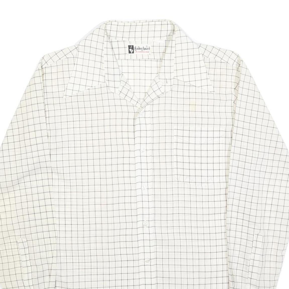 GOLDEN AWARD Mens White & Black Checked Long Sleeve Shirt M Classic Fit Cotton