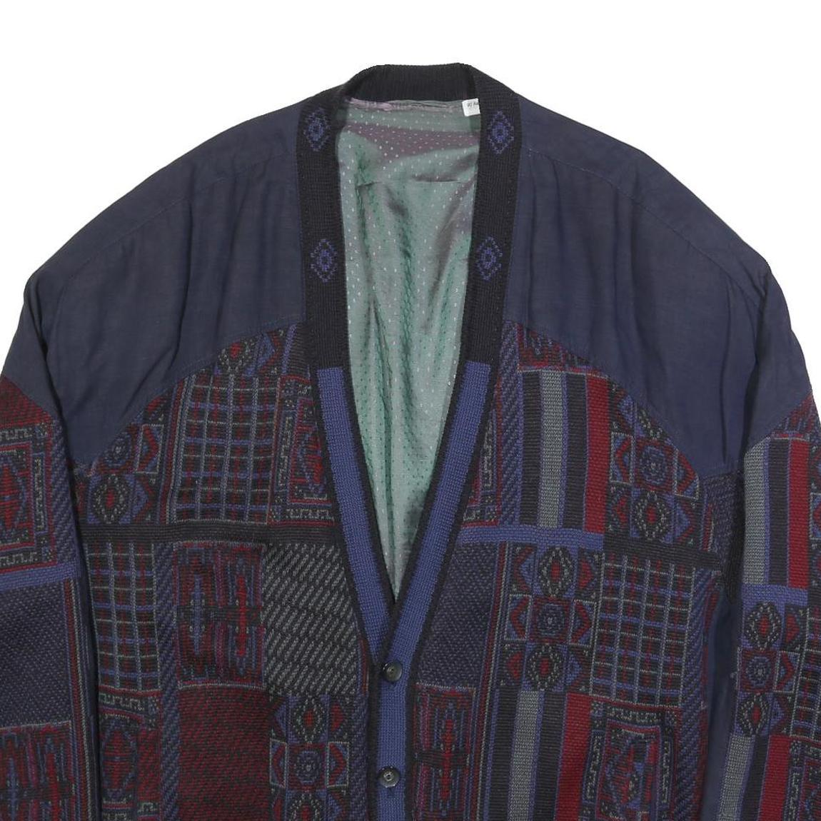 JUPITER Mens Blue & Red Linen Blend Button Jacket 2XL Geometric Pattern