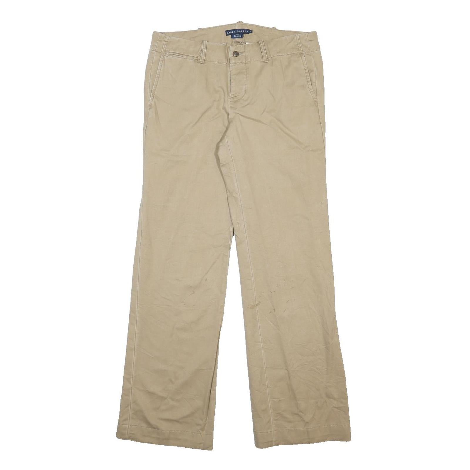 RALPH LAUREN Womens Cotton Beige Relaxed Straight Trousers W31 L29 Casual