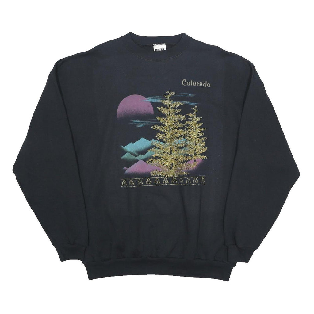 TULTEX Womens Black Colorado Crew Neck XL Cotton Blend Sweatshirt Nature Print