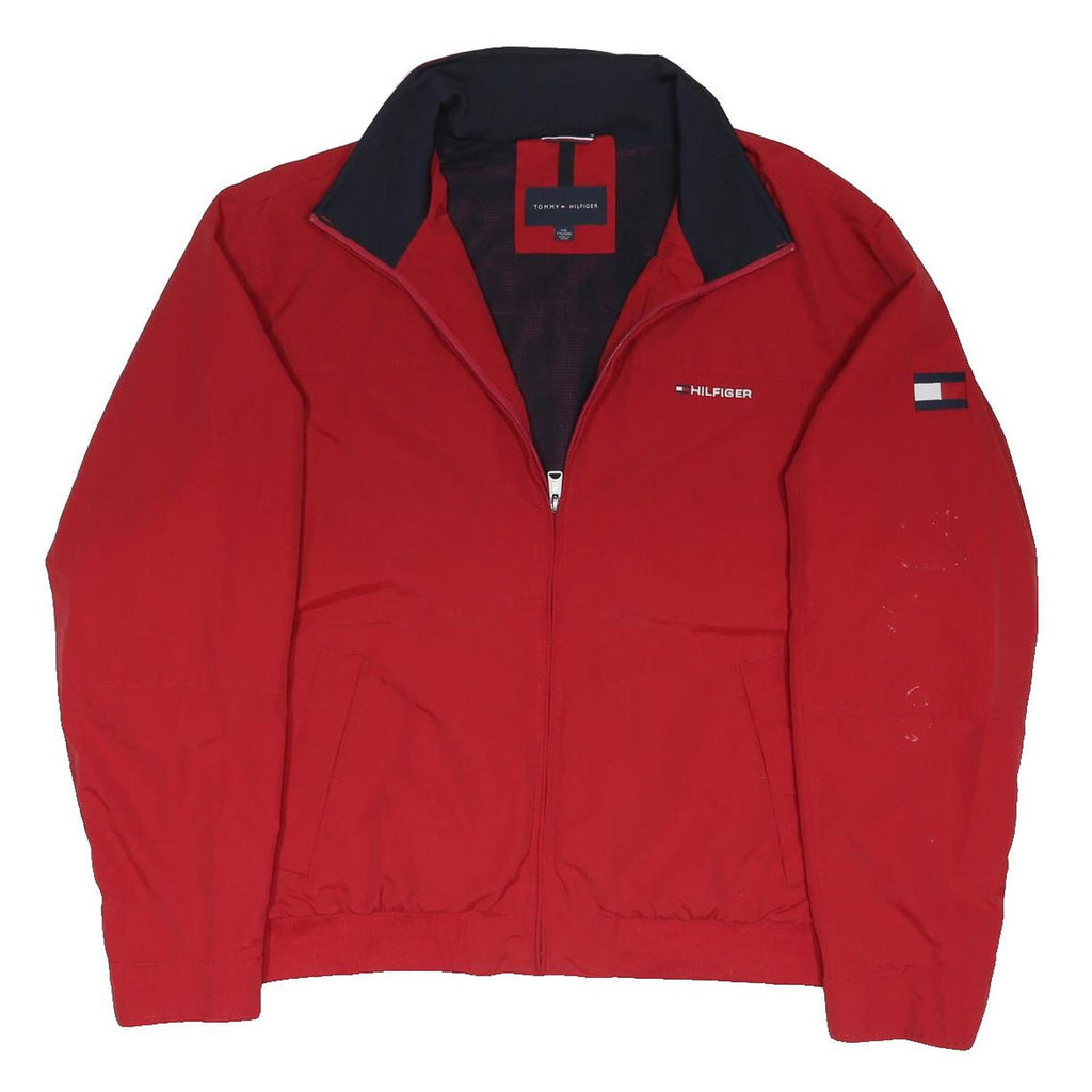 TOMMY HILFIGER Mens Red Zip Jacket 2XL Polyester Blend Casual Lightweight