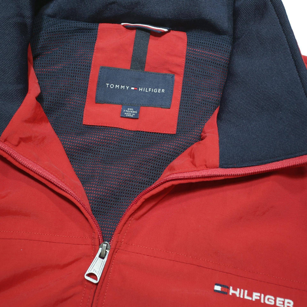 TOMMY HILFIGER Mens Red Zip Jacket 2XL Polyester Blend Casual Lightweight