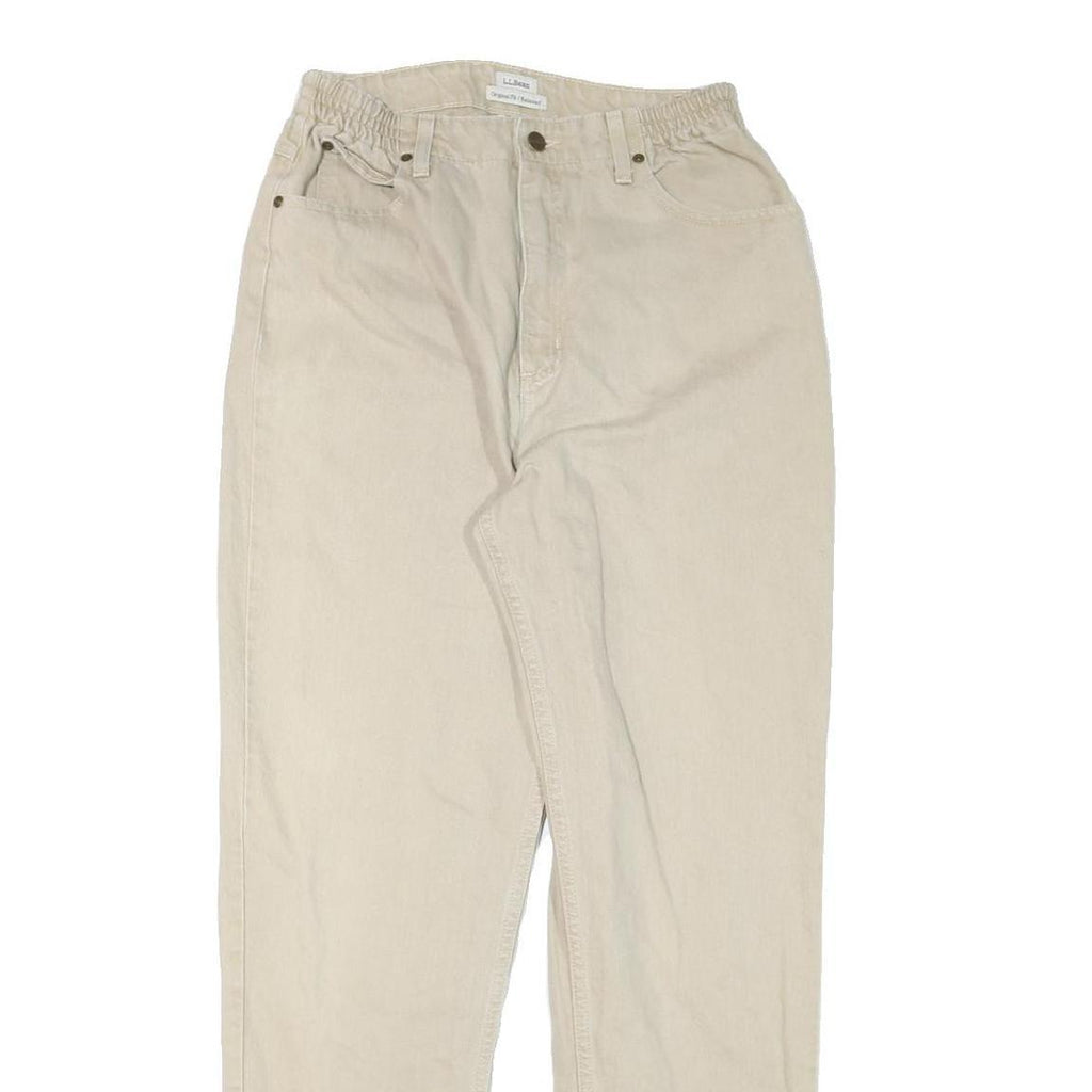 LL BEAN Womens Jeans Beige Relaxed Straight Denim Raw W26 L31 Elastic Waistband