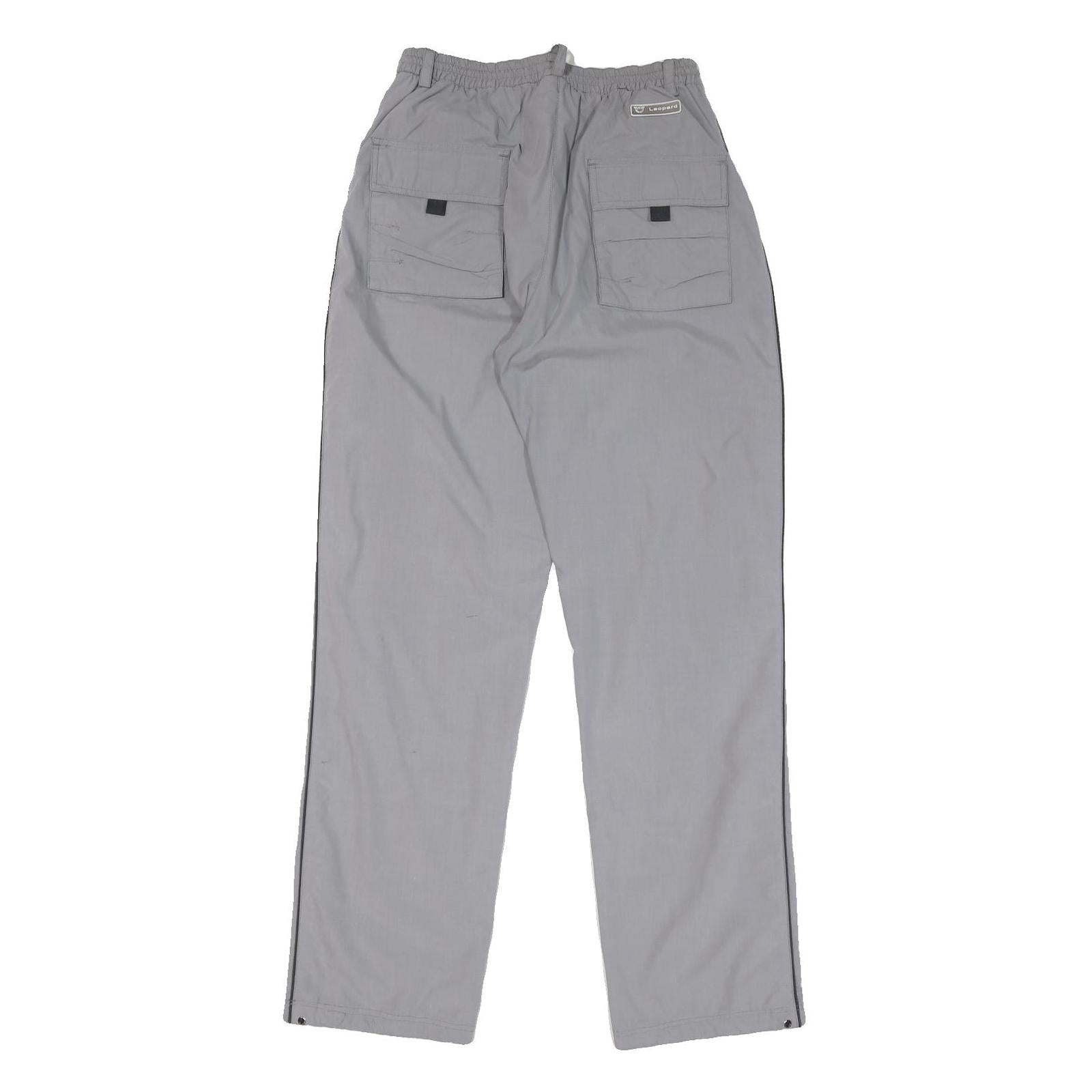 Womens Relaxed Fit Grey Cotton Blend Trousers W28 L32 Drawstring Pocket Zip