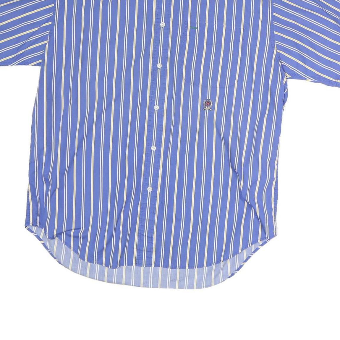 TOMMY HILFIGER Mens Blue & White Striped Shirt M Buttoned Collar Casual Cotton