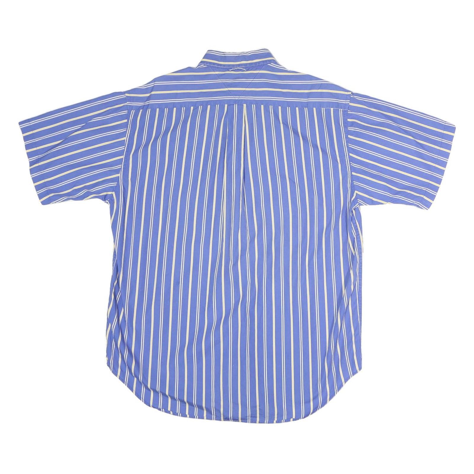 TOMMY HILFIGER Mens Blue & White Striped Shirt M Buttoned Collar Casual Cotton