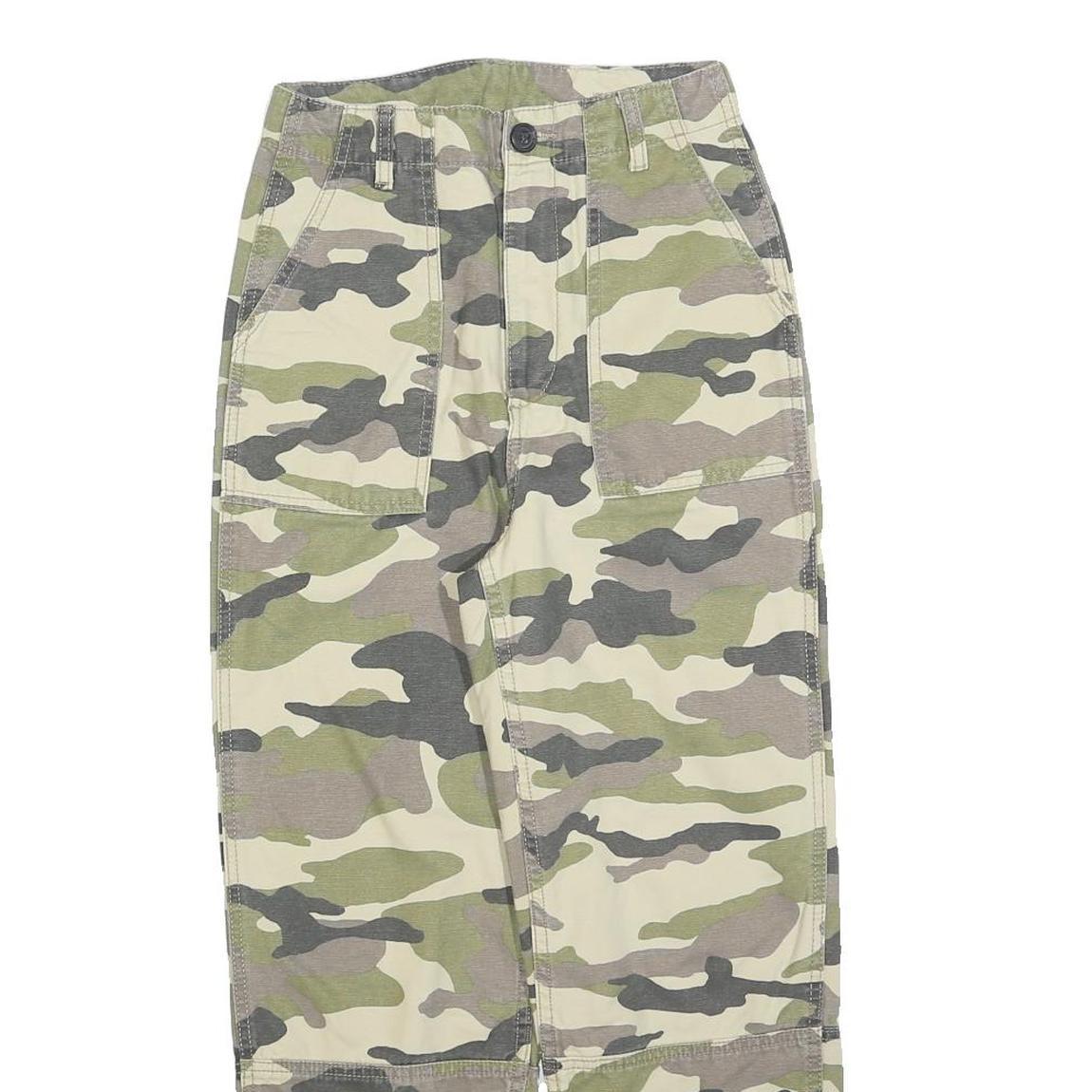 H&M Womens Cotton Blend Green & Beige Camouflage Regular Fit Straight Trousers