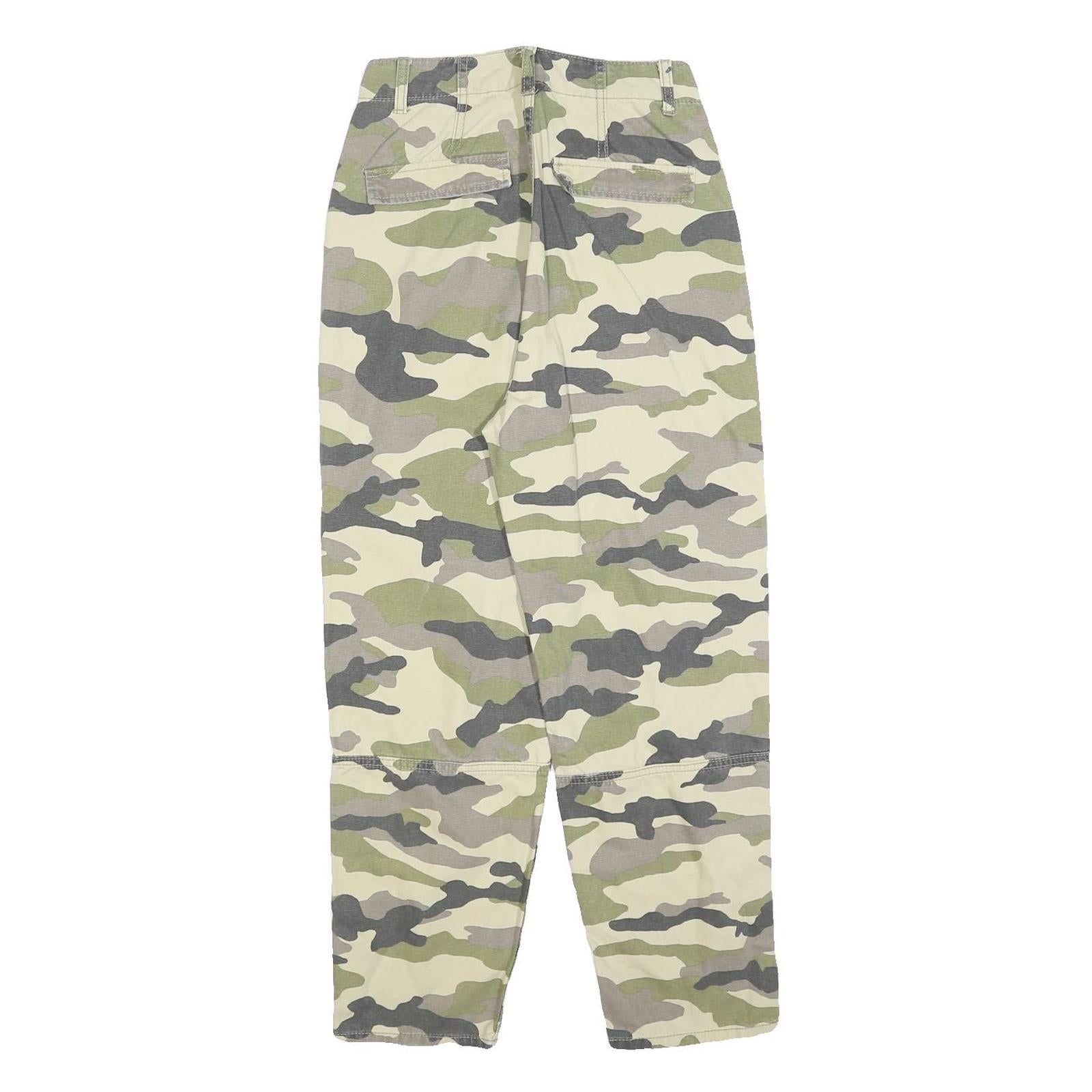 H&M Womens Cotton Blend Green & Beige Camouflage Regular Fit Straight Trousers
