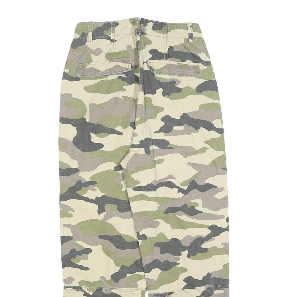 H&M Womens Cotton Blend Green & Beige Camouflage Regular Fit Straight Trousers