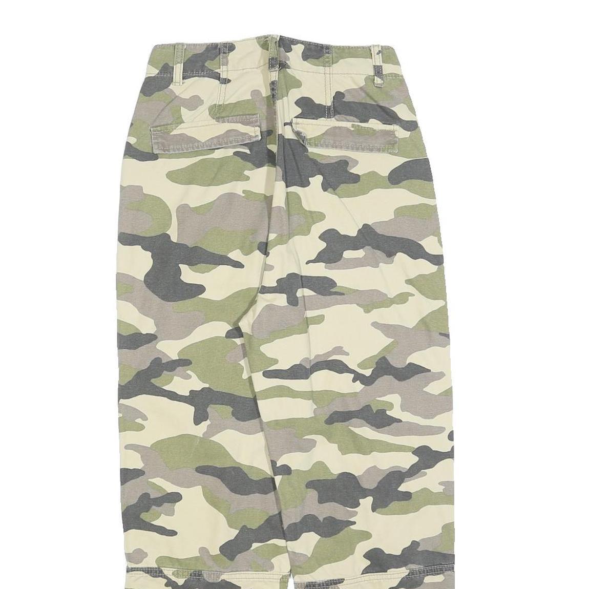 H&M Womens Cotton Blend Green & Beige Camouflage Regular Fit Straight Trousers