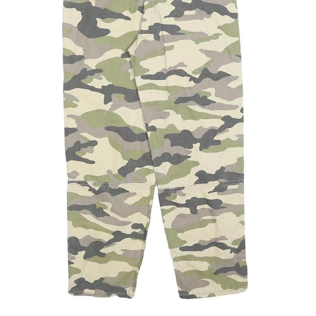H&M Womens Cotton Blend Green & Beige Camouflage Regular Fit Straight Trousers