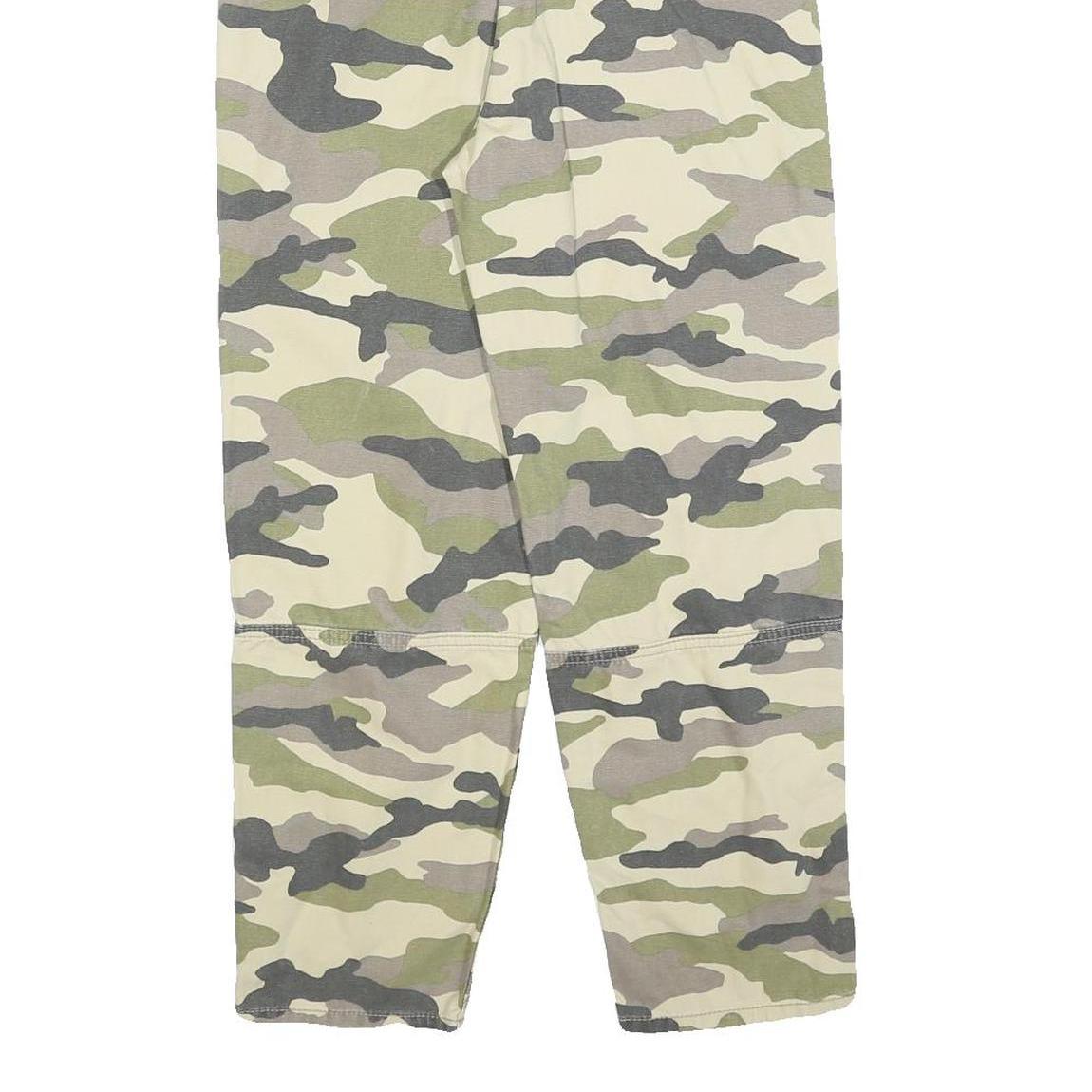 H&M Womens Cotton Blend Green & Beige Camouflage Regular Fit Straight Trousers
