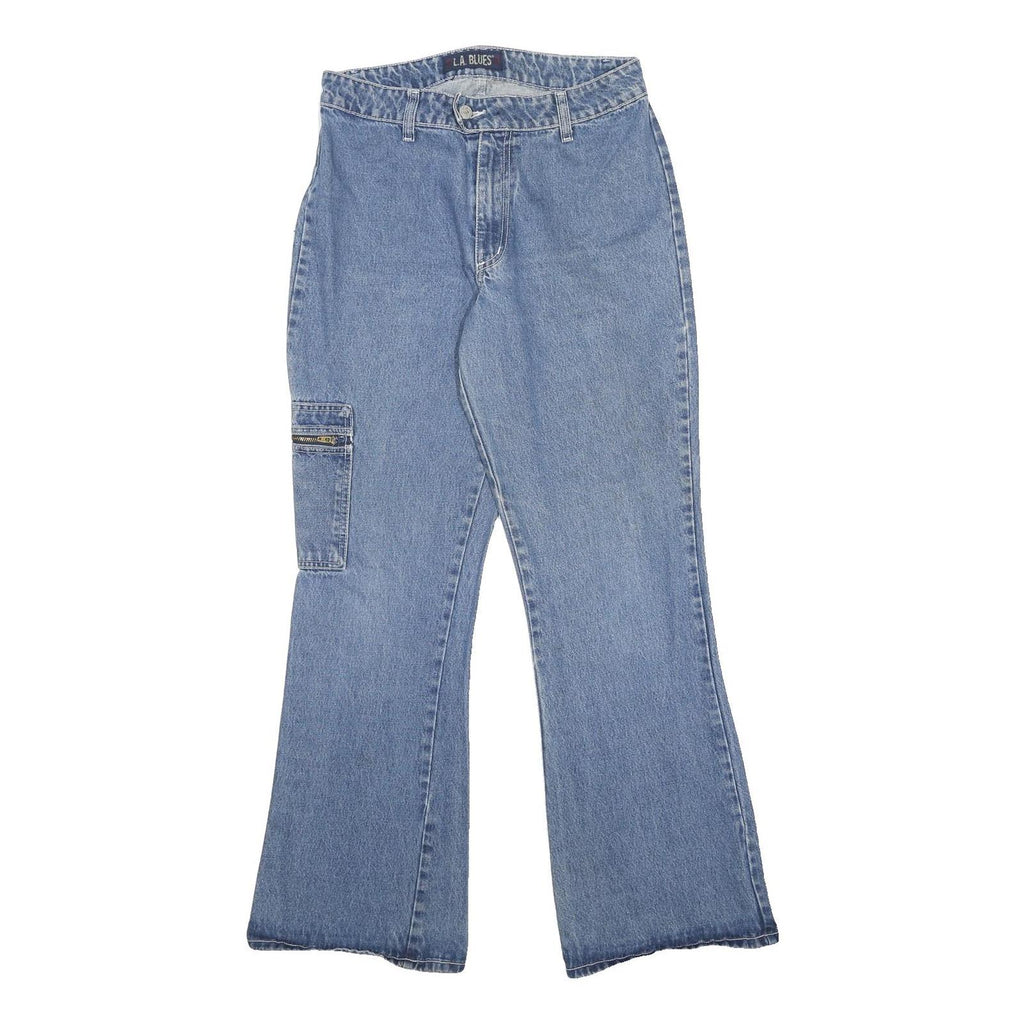 L.A BLUES Womens Jeans Blue Regular Flared Denim Medium W28 L31 Cargo Pocket