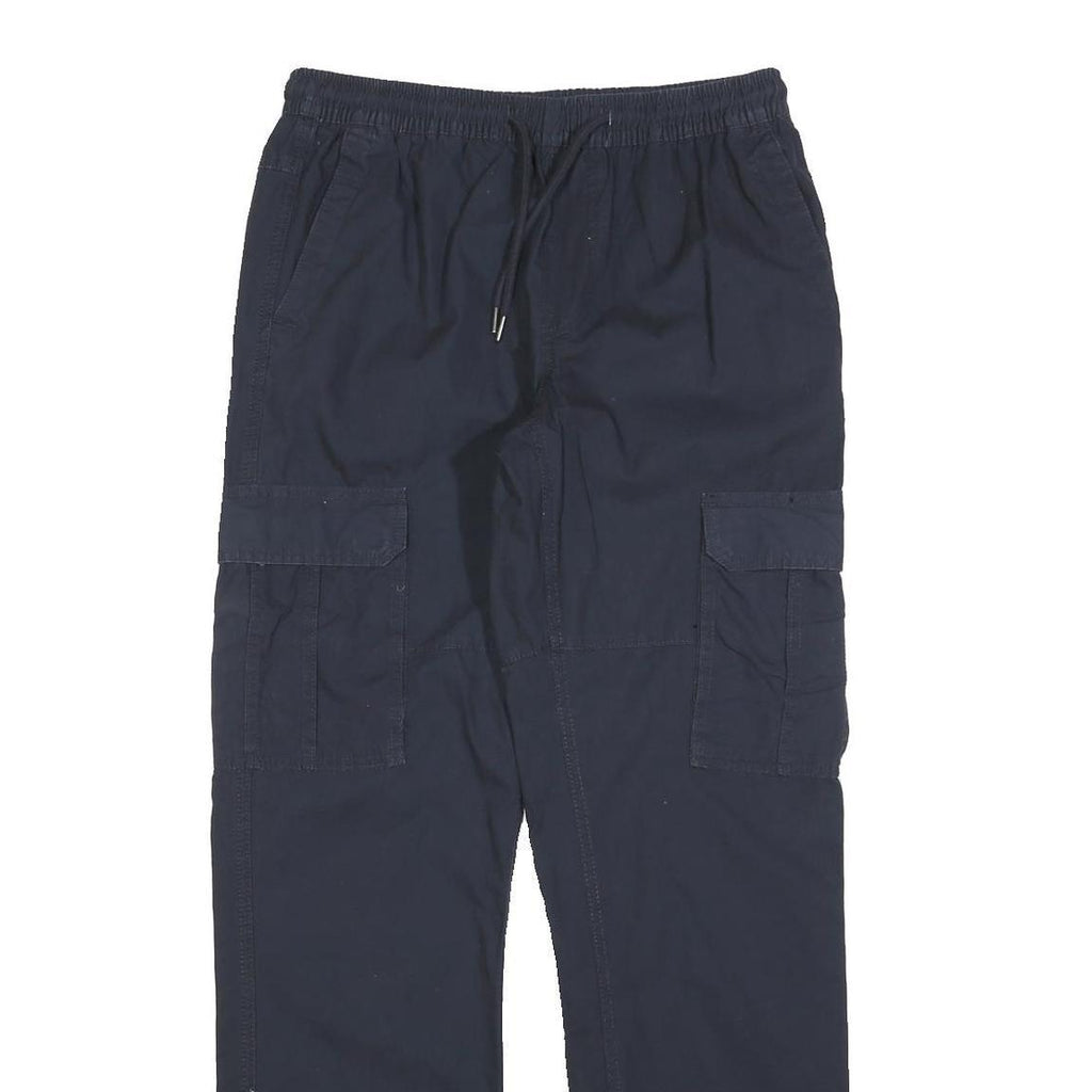 Navy Mens Regular Fit Cargo Style Cotton Blend Drawstring Trousers W30 L32