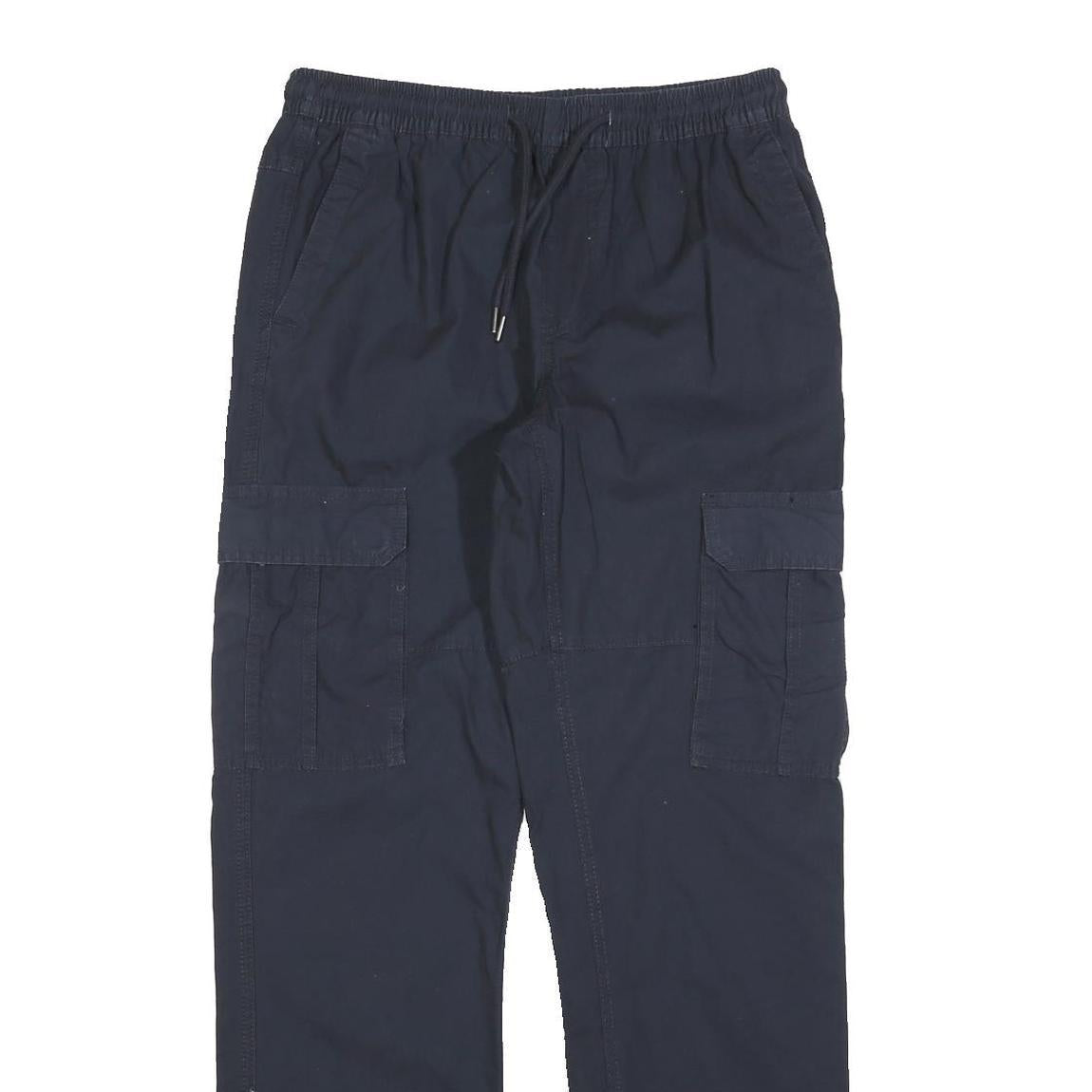 Navy Mens Regular Fit Cargo Style Cotton Blend Drawstring Trousers W30 L32