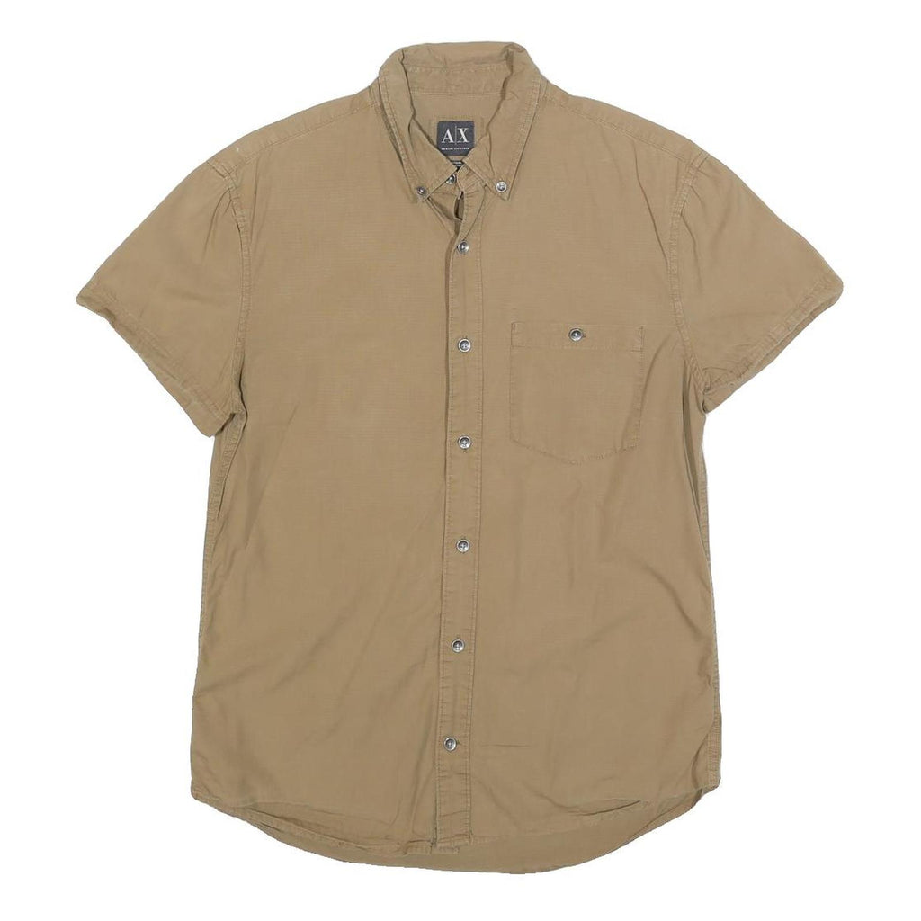 ARMANI EXCHANGE Mens Beige Casual Cotton Shirt M Button Short Sleeve