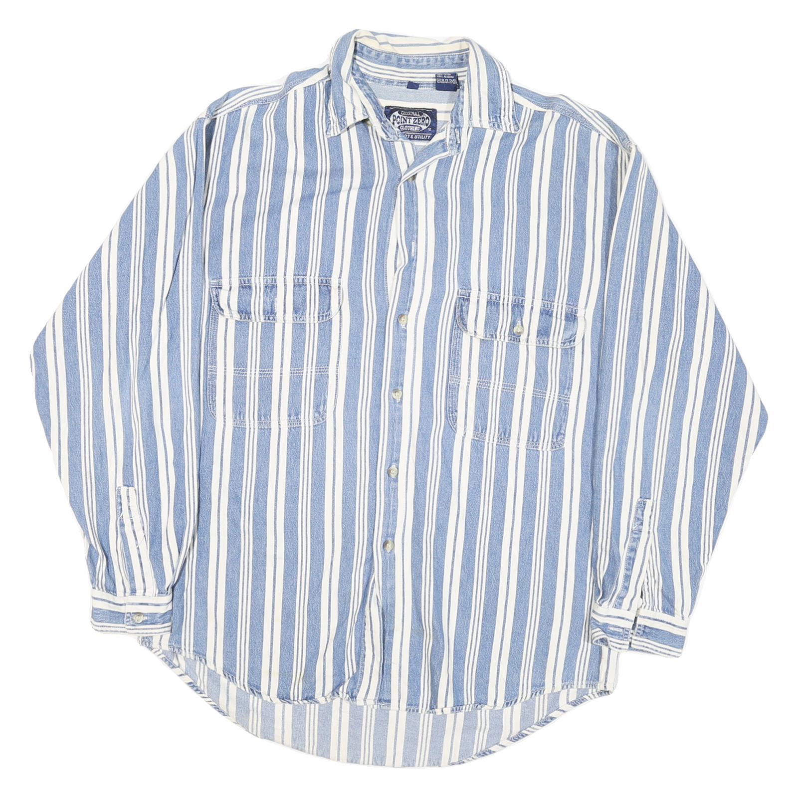 POINT ZERO Mens Blue & White Striped Shirt Cotton Blend M Long Sleeve Casual
