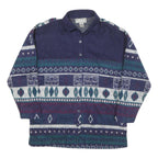 GINA PETERS Womens Blue & Green Patterned Jumper Collared Button Up Chunky Knit