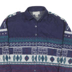 GINA PETERS Womens Blue & Green Patterned Jumper Collared Button Up Chunky Knit