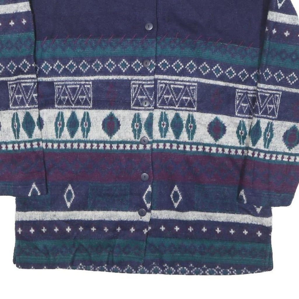 GINA PETERS Womens Blue & Green Patterned Jumper Collared Button Up Chunky Knit
