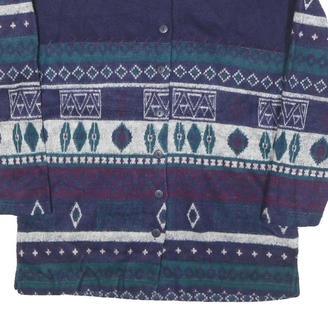 GINA PETERS Womens Blue & Green Patterned Jumper Collared Button Up Chunky Knit